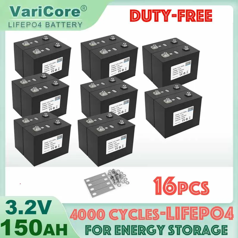 16pcs 3.2v 102Ah 105Ah 150ah Lifepo4 Grade A Battery Lithium Iron Phosphate for 12v Campers Golf Cart Off-Road Solar Wind Yacht