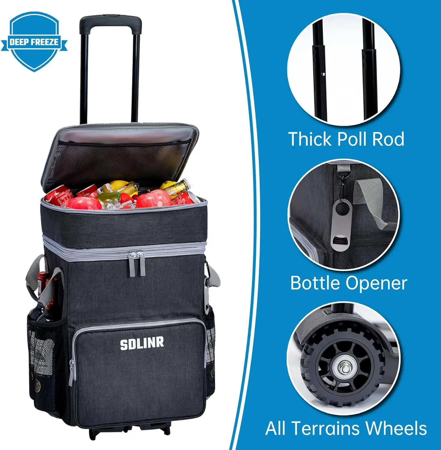 

72-Can Large Rolling Cooler, Leakproof Insulated Soft Cooler Bag with Wheels and Handle Collapsible for Beach Camping Patio