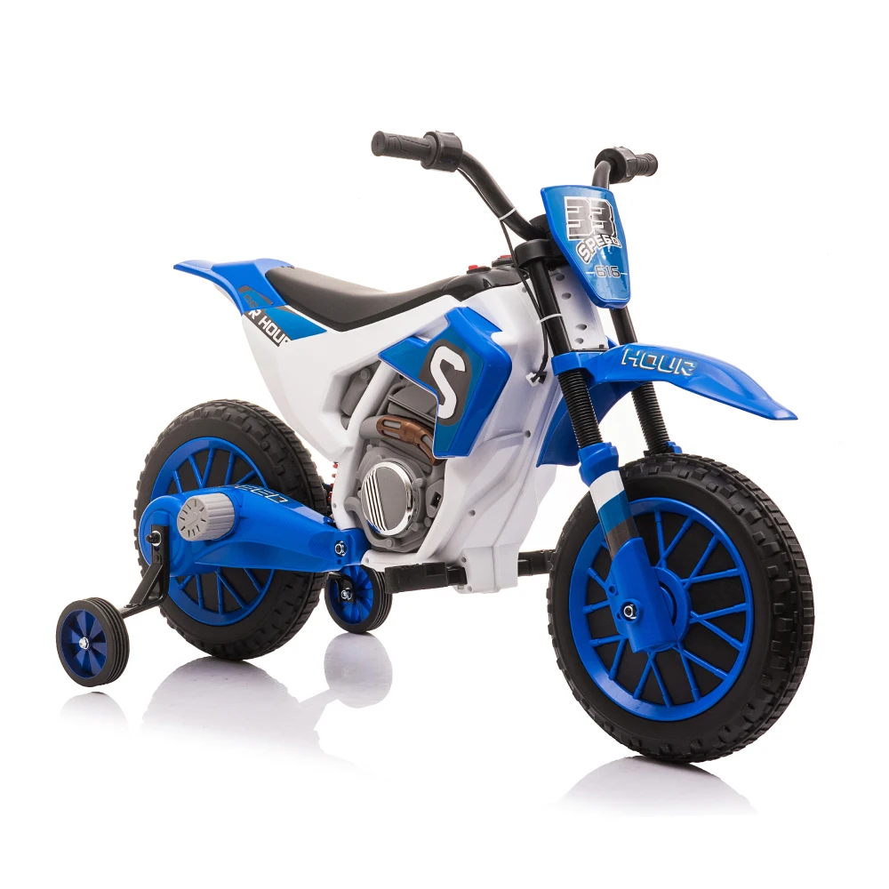 Motocicletta giocattolo per bambini 12V, bici giocattolo con motore elettrico con ruote da allenamento per bambini 3-6, verde