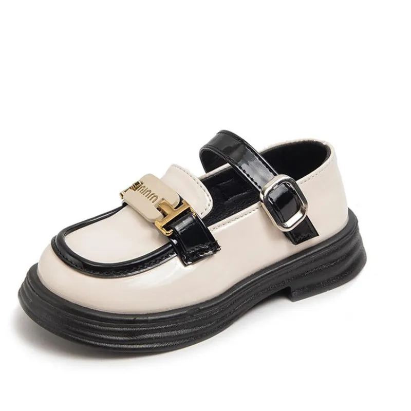 Girls' English style leather shoes 2023 autumn little girl black leather shoes children's soft sole single shoes princess shoes