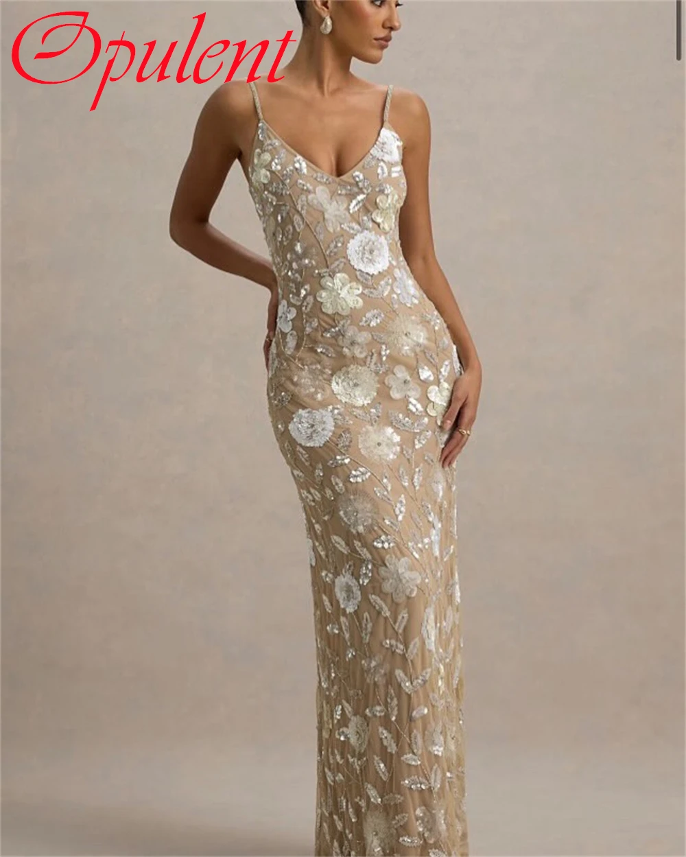 Vestido de noche delicado personalizado de Jersey de color marfil, elegante vestido de cóctel con tirantes finos y cuello en V, exquisito vestido de fiesta con cremallera en la espalda