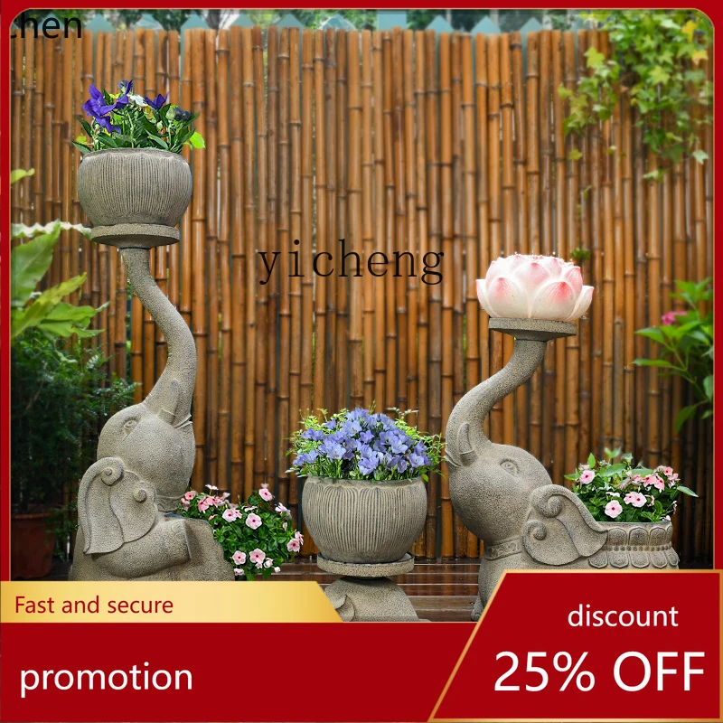 

ZML ретро имитация камня слон цветочный горшок орнамент креативный открытый сад животное скульптура двор сад газон украшение
