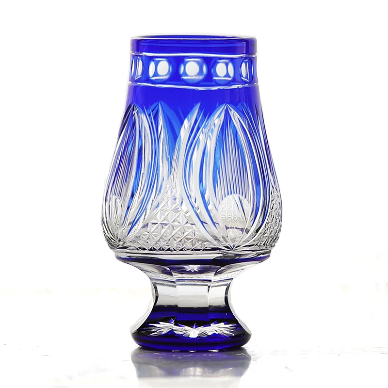 Vaso de whisky Glencairn Edo Kiriko de cobalto cortado a mano, 180 ml, con superposición de cristal, copa de degustación, cristalería de lujo para brandy y coñac