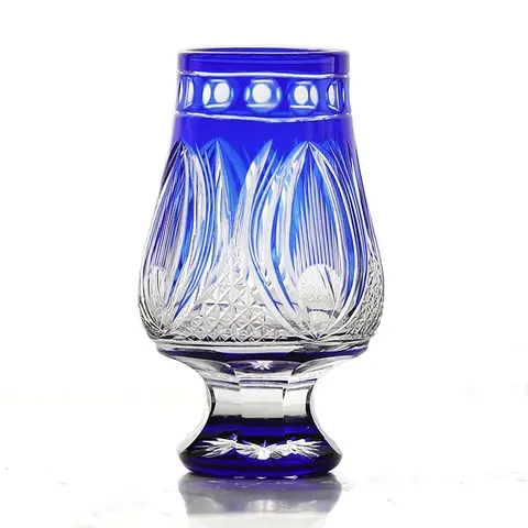 Hand Cut Cobalt  Edo Kiriko Glencairn Whiskey Glass 180ml Overlay Crystal Tasting Snifter Cup Luxury Brandy Cognac Glassware