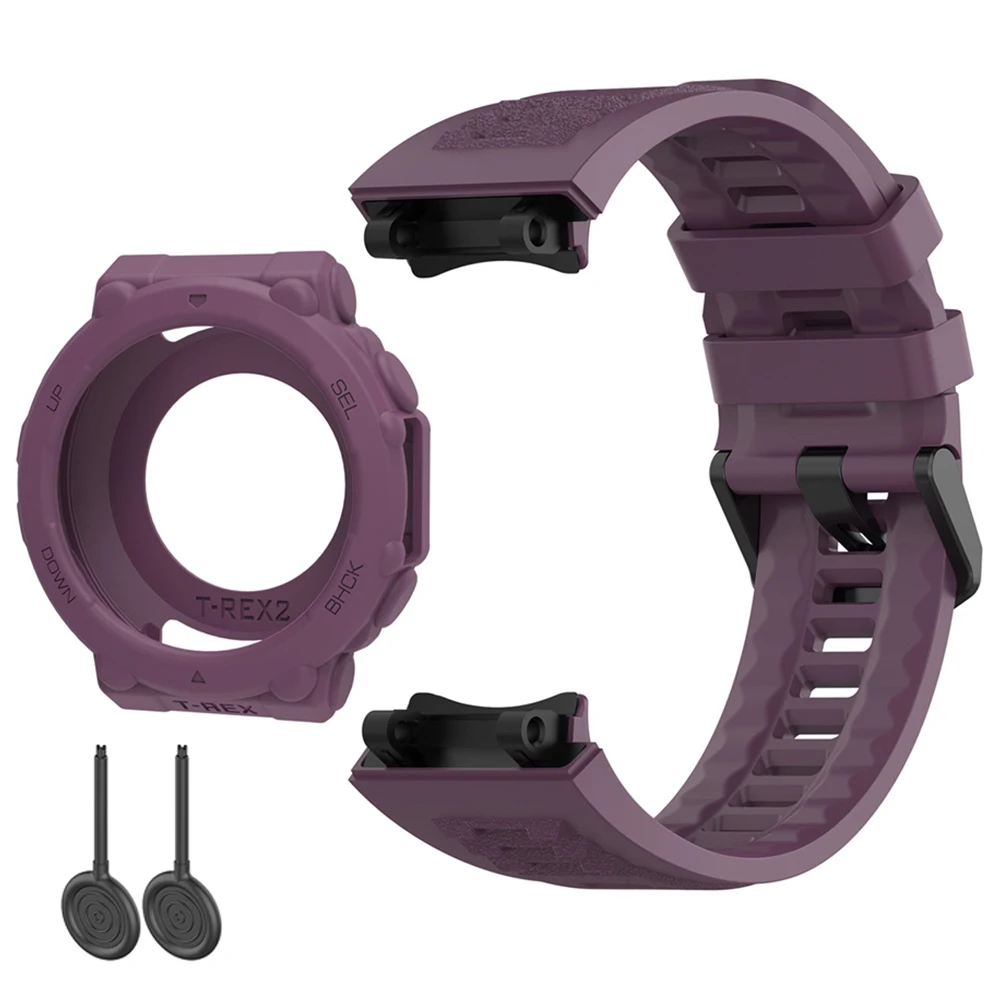 Silicone Strap + Watch Case For Huami Amazfit T-Rex 2 Watchband With Tool Adjustable Wristband and Shell Decoration