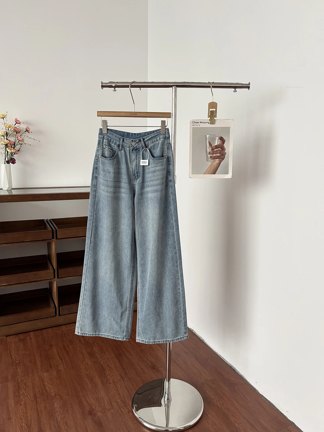 

Spring Summer 2026 High Waist Embroidered Print Knot Denim Pants Loose Wide Leg Women's Fashion Ladies Jeans