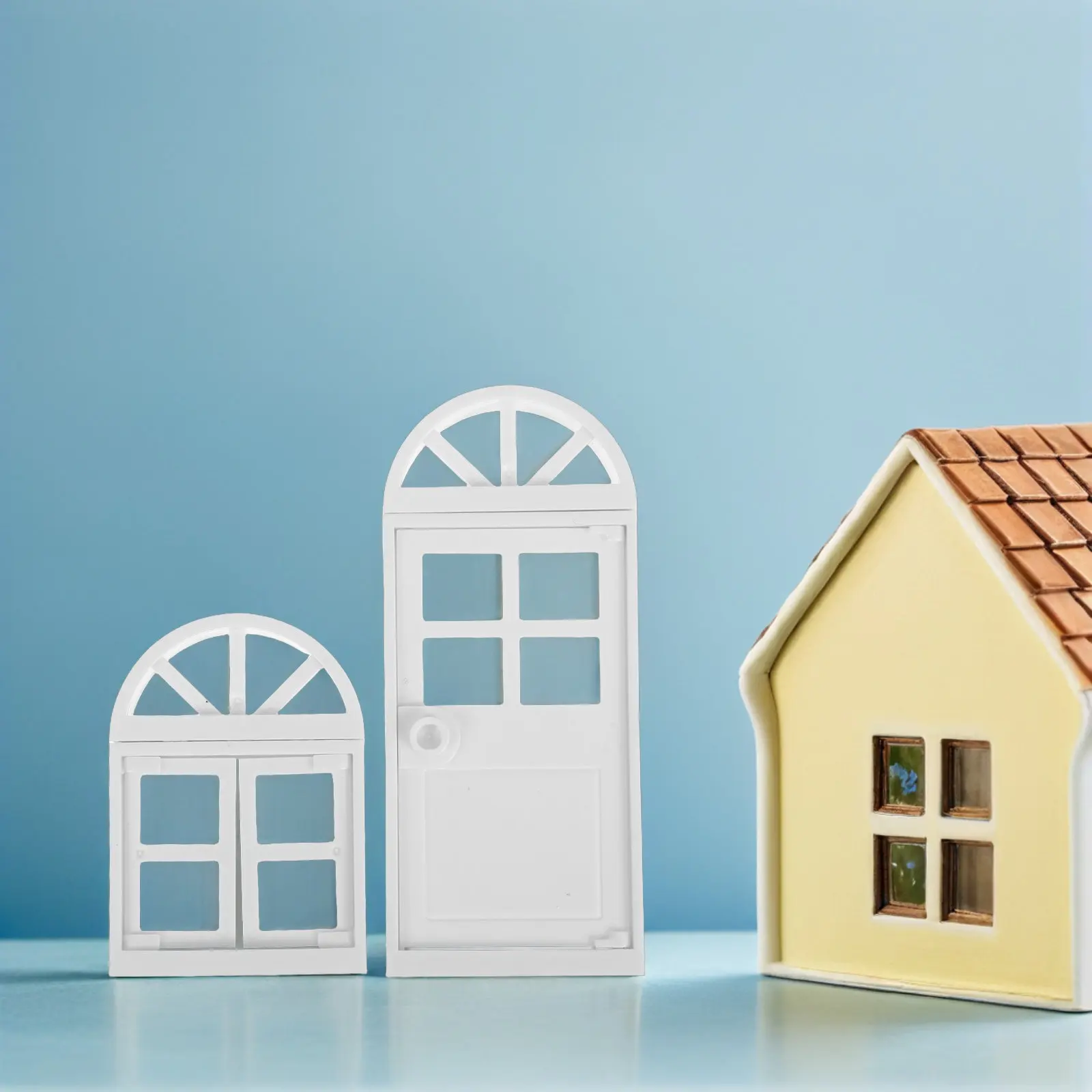 

8Pcs Miniature Dollhouse Window Frames Plastic Doors DIY Pretend Play Mini House Kit Creative Decoration Accessories