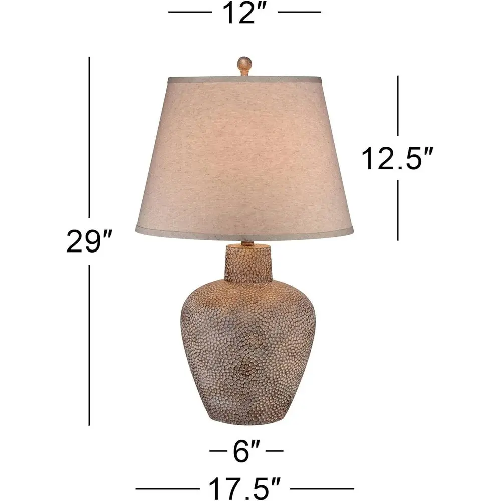 Rustic Farmhouse Style 29 Tall Table Lamp Set, Brown Hammered Metal Base, Off-White Empire Shade, Perfect for Home Decor