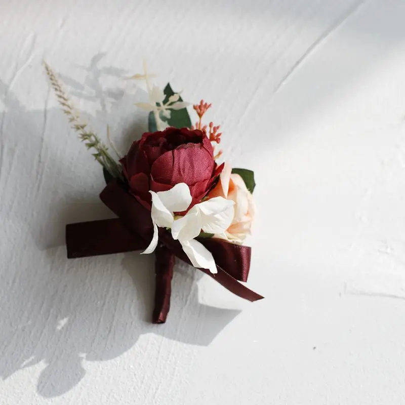 Flores artificiales de Rosa Vintage, ramilletes y boutonnieres de boda, accesorios de boda para hombre y dama de honor