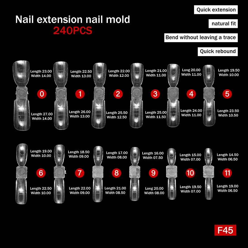 240 pezzi per unghie a doppia estremità, forme doppie, riutilizzabili, quadrati, stampi per estensione bara, punte per costruttore di gel, salone professionale per nail art