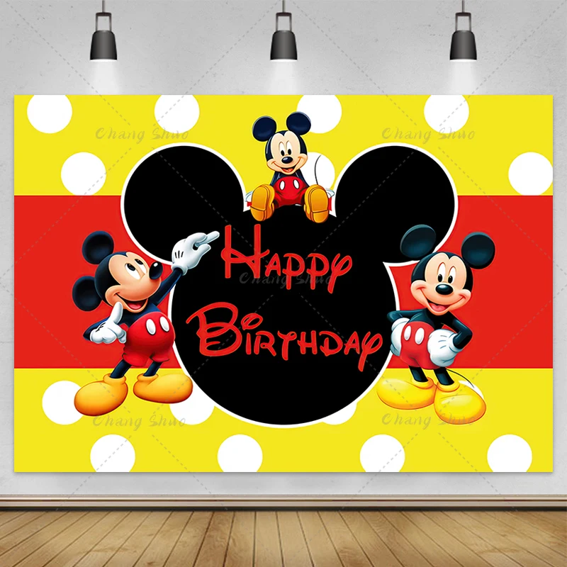 Disney Cartoon Mickey Minnie Mouse Donald Duck Happy Birthday Backgrounds Decors Vinyl Cloth Party Backdrops Baby Shower Banner