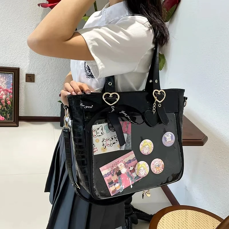 Gothic Heart Mini Tote Bag Women New Japanese Transparent Lolita Handbag Female Fairy Core Red Messenger Bag Aesthetic