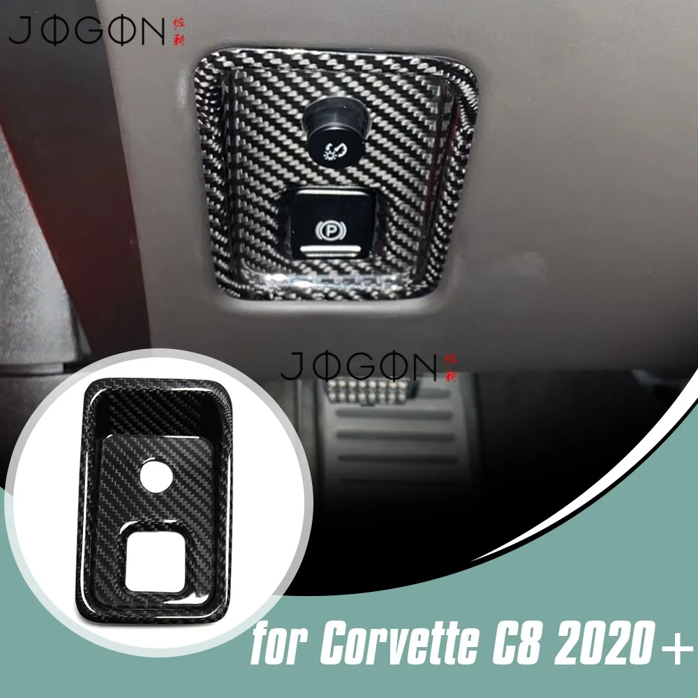

Dry Carbon Fiber Car Interior Console Parking Brake Button Frame Cover Trim For Corvette C8 Stingray Z51 Coupe Z06 2020-2025