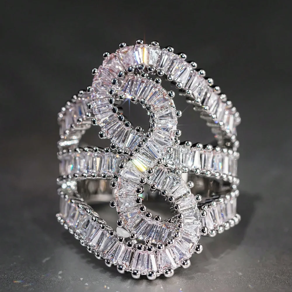 1 Pc Glamour Wireless Symbol Hip Hop Wind Cube Zirconia Ring for Women's Wedding Valentine's Day Gift Jewelry Men's and Women's Rings Good and Cheap Gift for The Girl