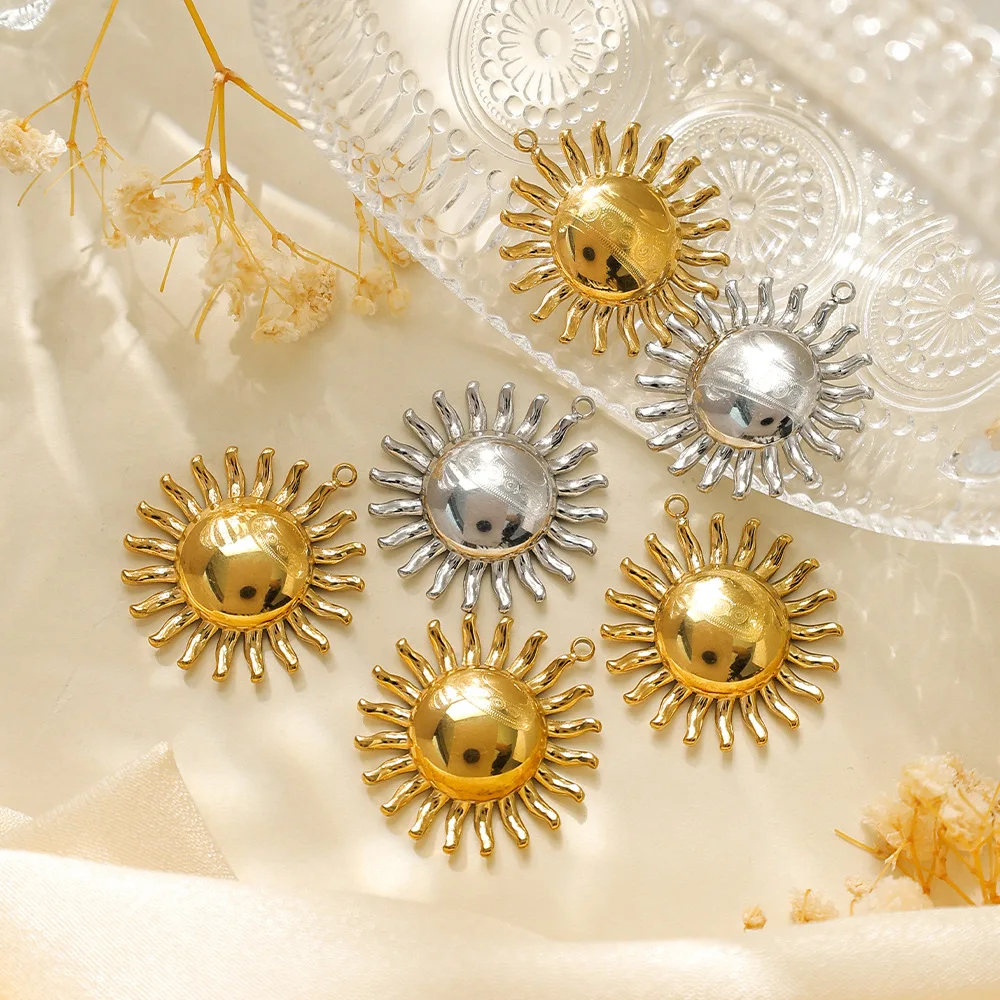 

5pcs Handmade Sunflower Pendant Charms Stainless Steel Pendants Necklace Earring Bracelet Connectors Diy Jewelry Making Findings