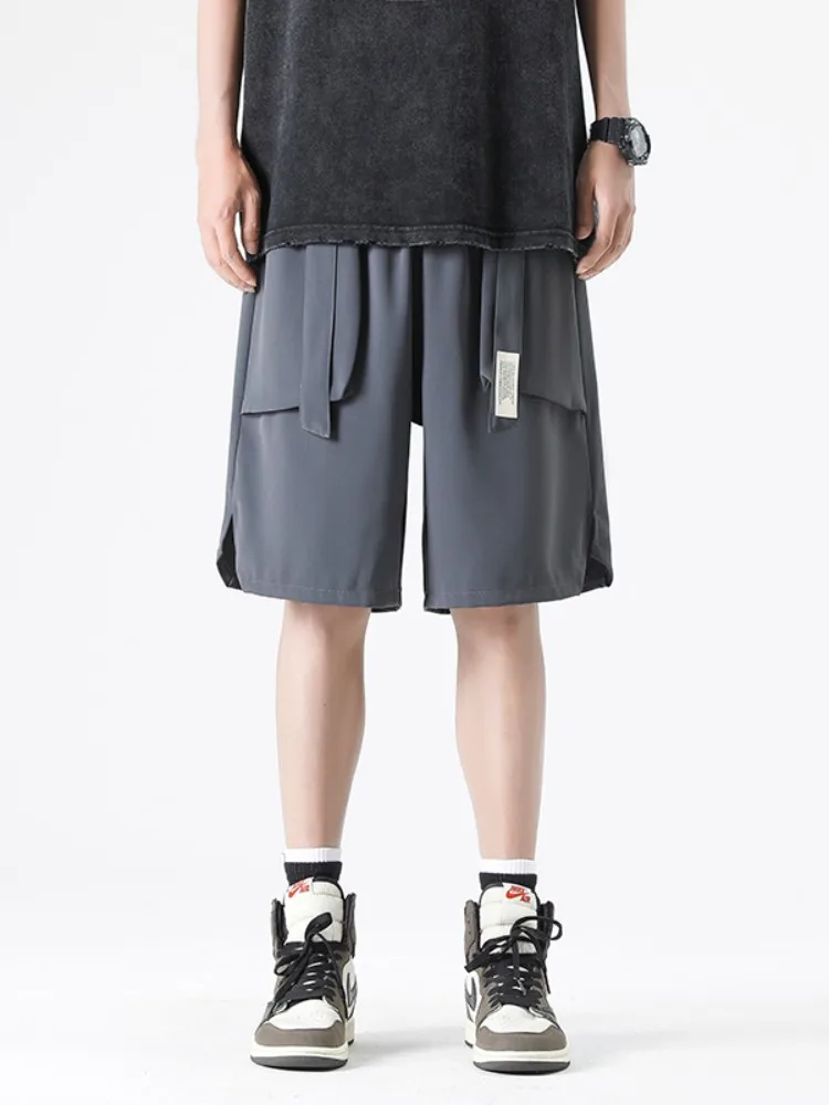 

Мужские шорты из ледяного шелка: летние, тонкие, повседневные, свободные спортивные брюки-капри, модные, дышащие