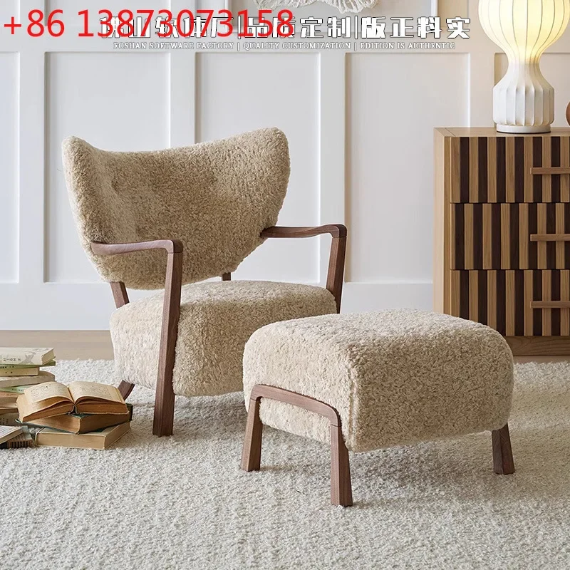 

Internet celebrity Woolf leisure chair living room study Nordic modern cream wind solid wood cashmere fabric single sofa chair