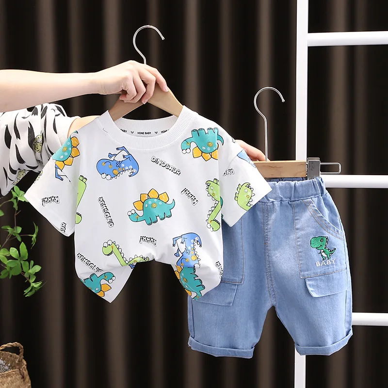 Summer Baby Clothes Suit Children Boys Girls Cartoon Dinosaur T Shirt Shorts 2Pcs/Set Toddler Casual Clothing Kids Tracksuits