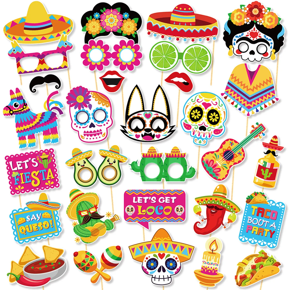 Set de Decoraciones para Fiesta del Cinco de Mayo, Artículos para Fiesta Mexicana, Pancarta, Globos, Adornos para Pastel, Accesorios para Fotomatón, para Cumpleaños y Carnaval