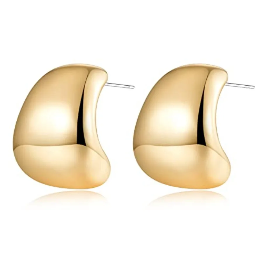 

MUYAN Thick Earrings for Women, Gold Silver Polished Earrings Lightweight Everyday Jewelry