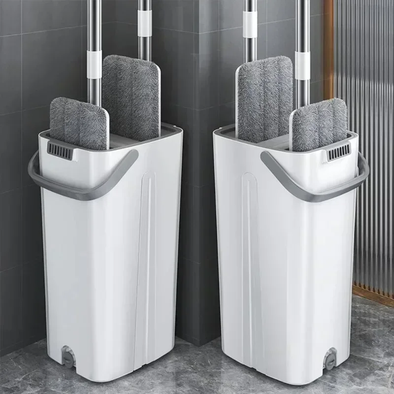 

#For Floor Magic Flat Squeeze Mop with Bucket Hand Free Lazy Cleaning Mop Microfiber 360 Rotating Self-Wringing Mop House Cleani