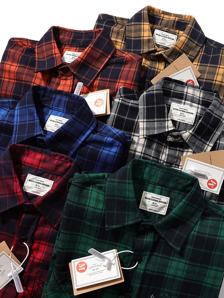 

Classic American Sle Heavyweight Plaid irt Men's Loose Casual Outerwear Polyester Viscose Spandex Blend Spring Wear