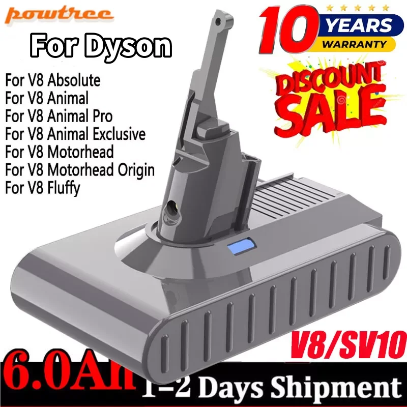 

For Dyson V8 Absolute Handheld Vacuum Cleaner for Dyson V8 SV10 Battery 21.6V 6000mAh Replacement Battery