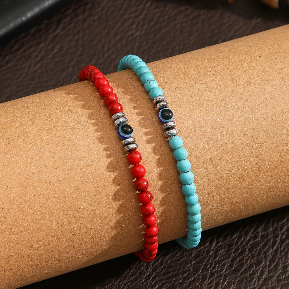 

Fashion 4mm Turquoise Eevil's Eyes Beaded Bracelets for Men Personality Handmade Charm Bracelets Accessories Jewelry Party Gifts