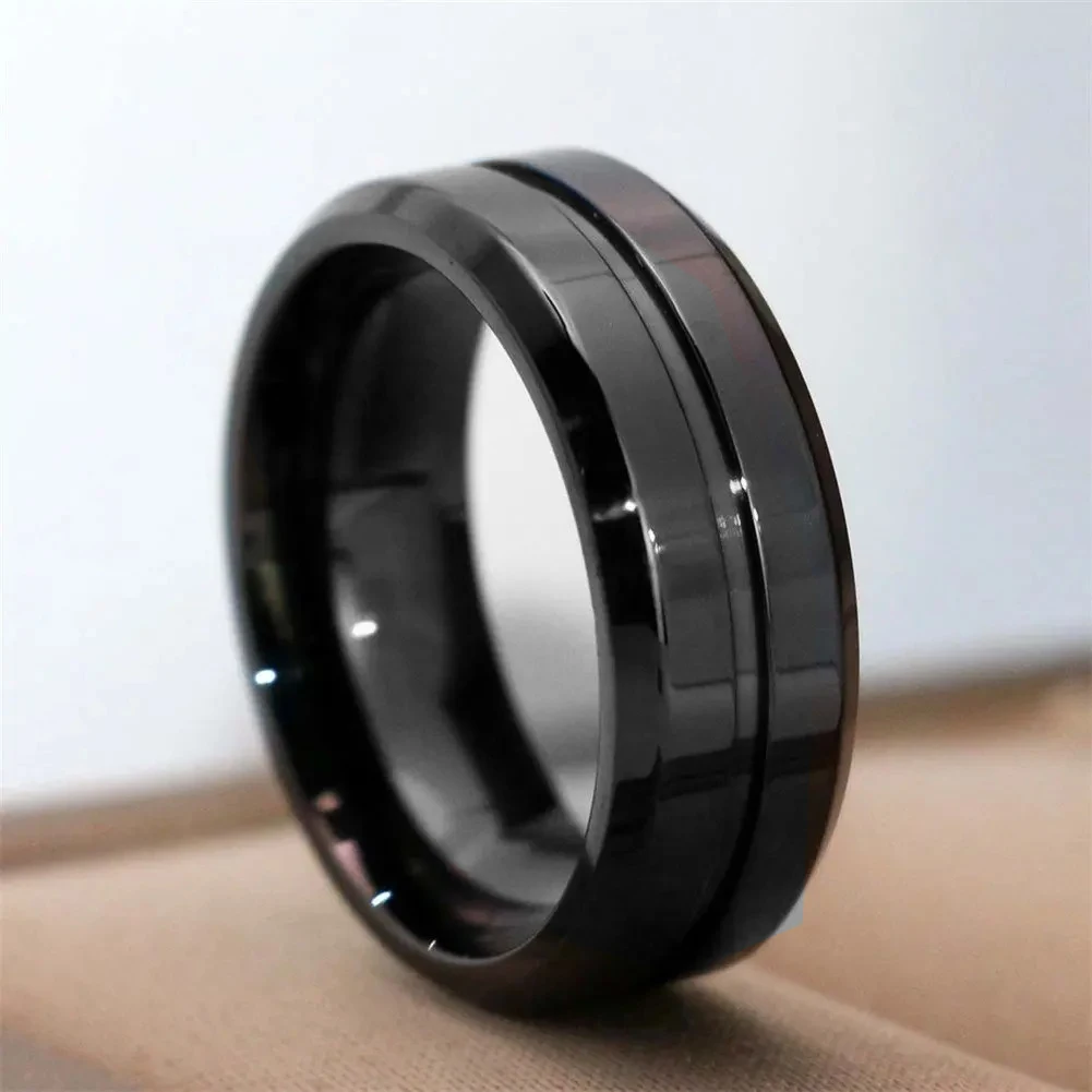 Fashion Couple Rings Romantic Women Black Rhinestones CZ Rings Set Trendy Men Stainless Steel Ring Wedding Band Jewelry Gifts