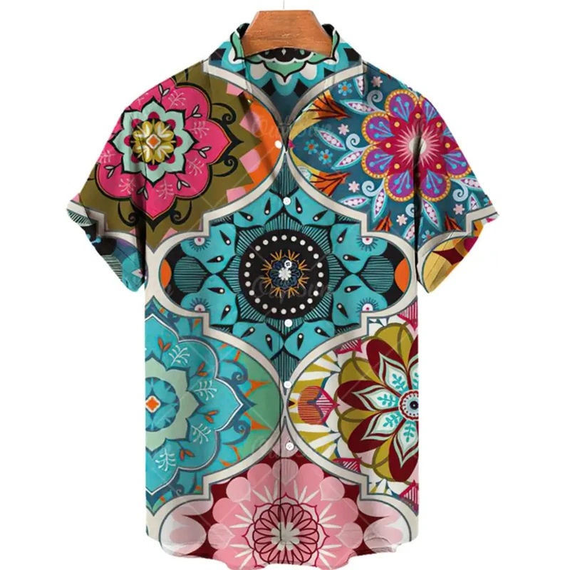 New  2026  Retro Contrasting Paisley Spiral Floral Full Printed Short Sleeved Shirt, Loose Men's and Women's Shirt