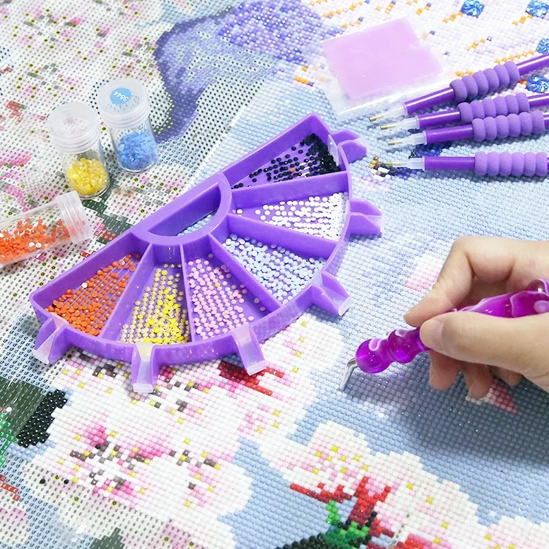 Fan-shaped Diamond Painting Tray Set Multifunctional Flip Drill Tray DIY Point Drilling Pen Mosaic Embroidery Tools Accessories