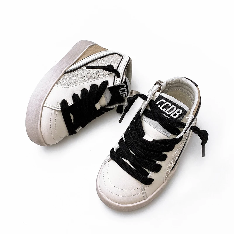 Luxe Custom Sneaker 2024 Modemerk Gouden Kindersportschoenen Glitter Ccdb Hoge Ster Vrijetijdsschoenen Voor Kinderen