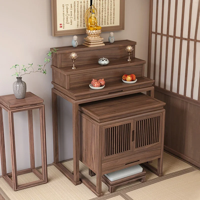 

AABlack walnut table incense table household new Chinese Buddhist hall three-layer step offering cabinet