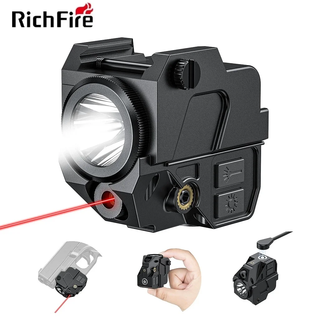 Richfire Guns Weapon Light Green Laser Sight LED Combo Torch Light Compact Magnetic Charging Strobe for Picatinny Rail Pistol/GL