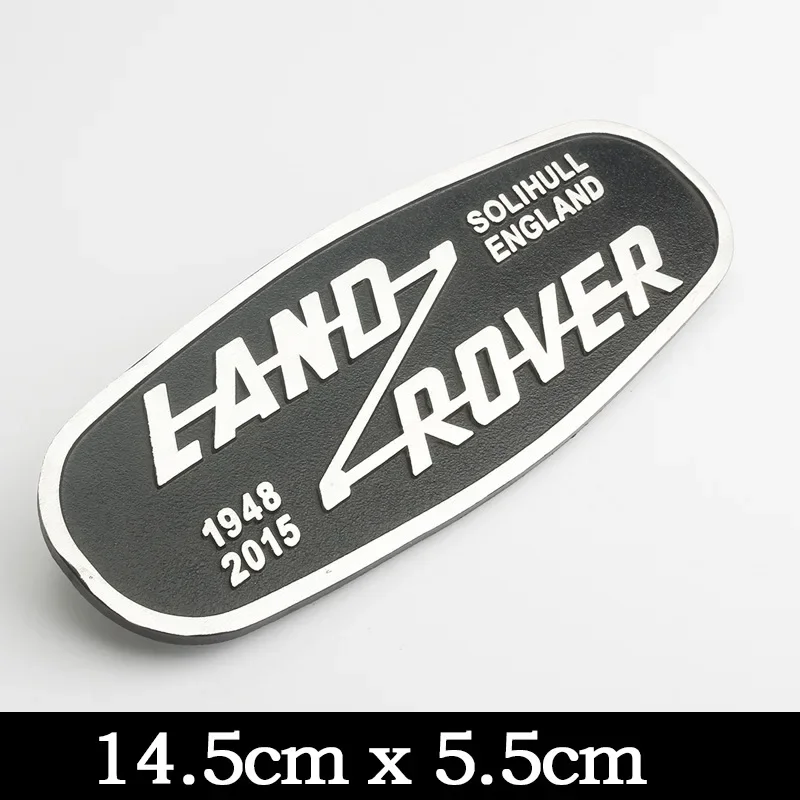 14.5*5.5cm Aluminum Car Front Grille Emblem for Land Rover SOLIHULL ENGLAND Logo Defender 2015 Rear Trunk Badge Decoration