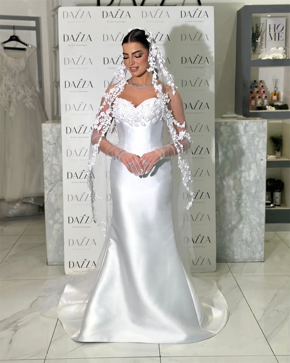 

Белое платье для выпускного вечера Contessa Dubai по индивидуальному заказу с цветочной вуалью и тюлевыми рукавами Vestidos de noche Court Train Formal Evening