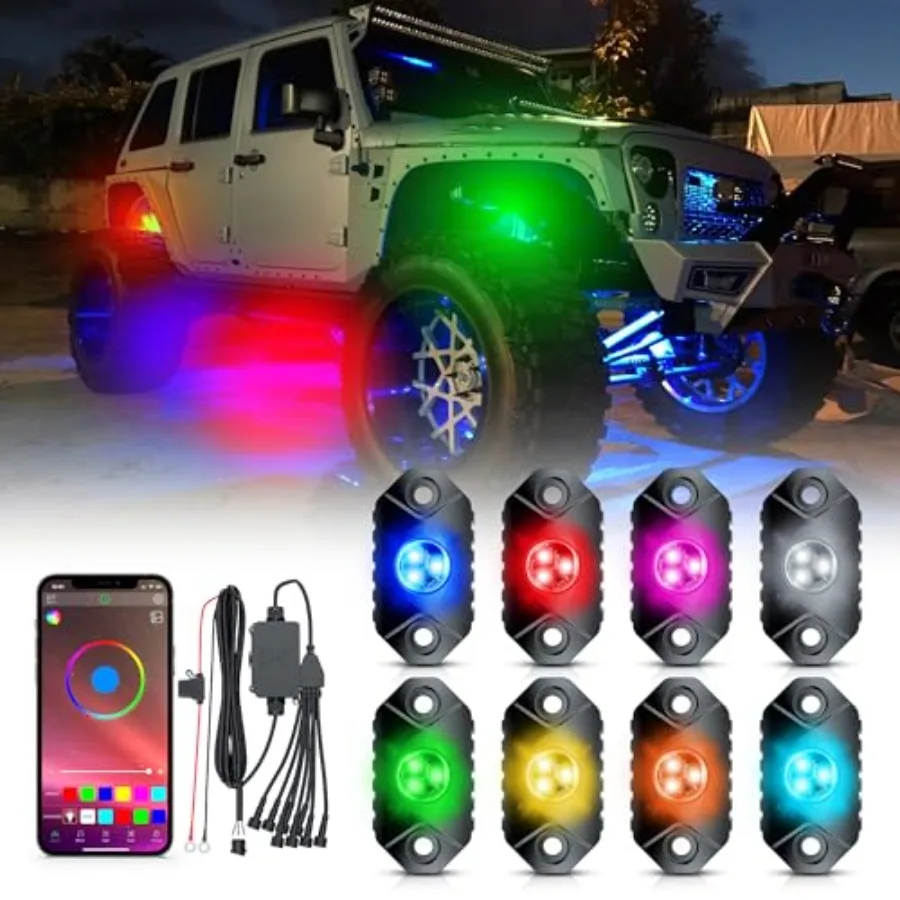 

LED Rock Lights - Multicolor Rock Light Kit Timing Music Mode for Underglow Off Road Car Truck Boat