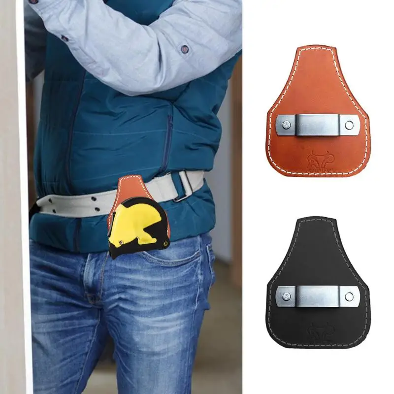 1PC Universal Tape Measure Holder with Metal Clip on Belt Leather Tape Measure Storage Holster for Carpenter fitment accessories