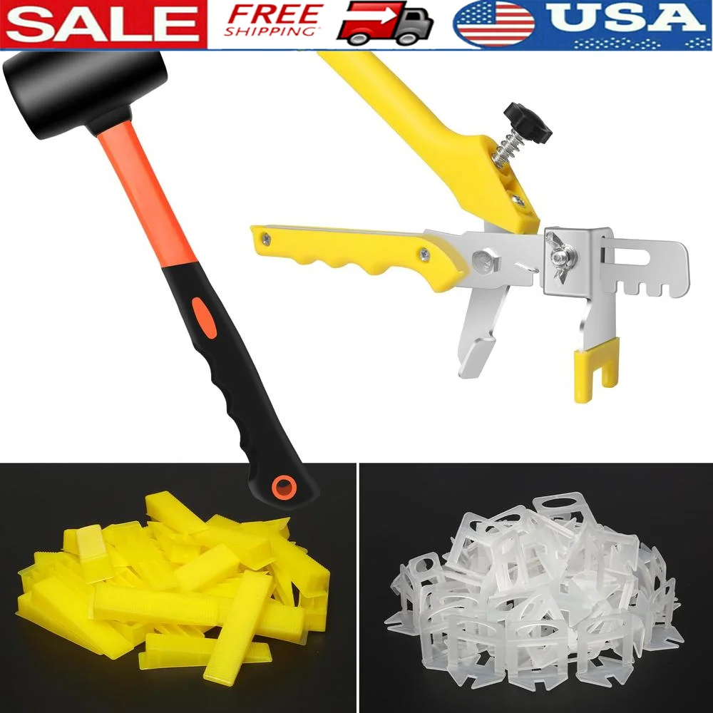 Tile Leveling System Set with Rubber Mallet and Spacers Professional Wall and Floor Tile Tools DIY and Pros Reusable Wedges and