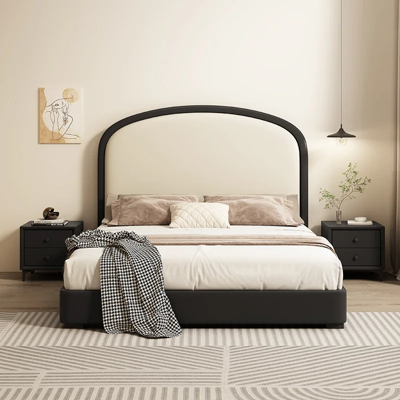

！@Modern Minimalist Cream Air Floating Leather King/Queen Size Double Bed Tatami Bed Lamp Storage Bedroom Set Small Master Bedro