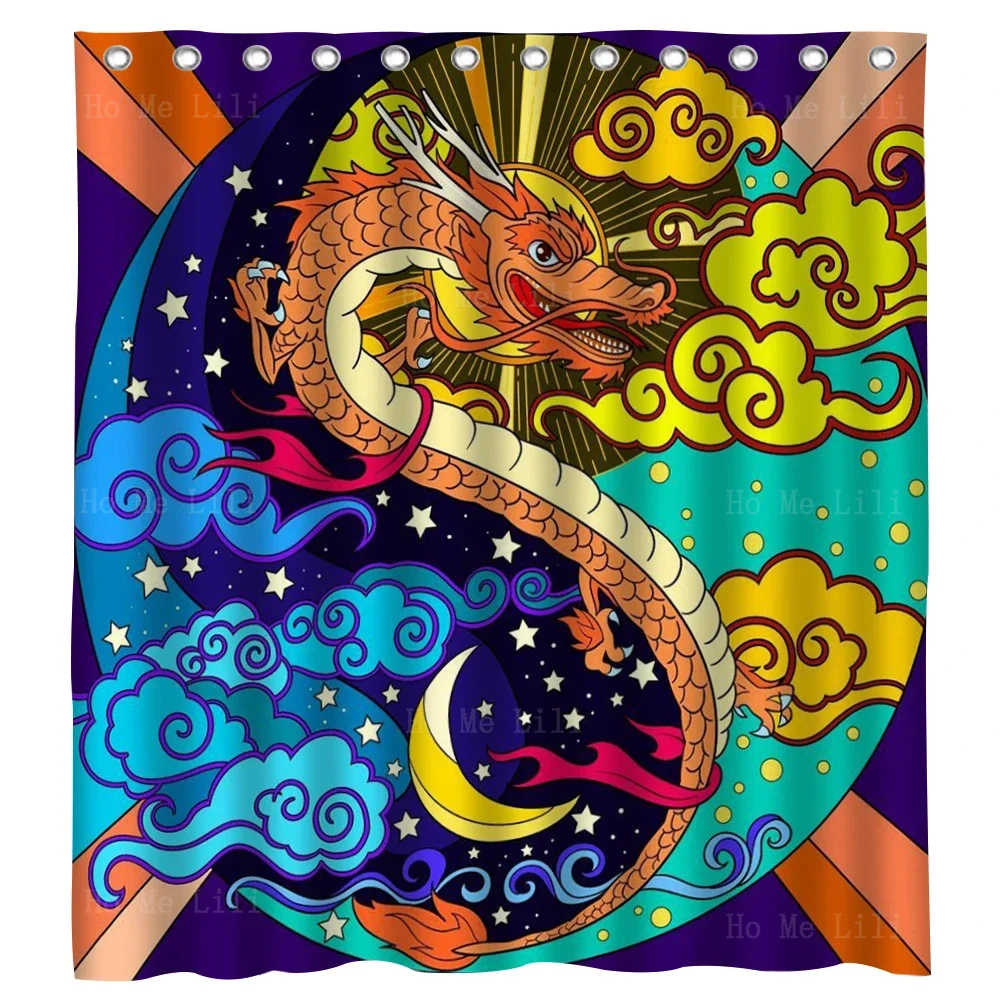 Dragon Auspicious Clouds Yin Yang Sun And Moon New Chinese Style Classic National Tide Shower Curtains