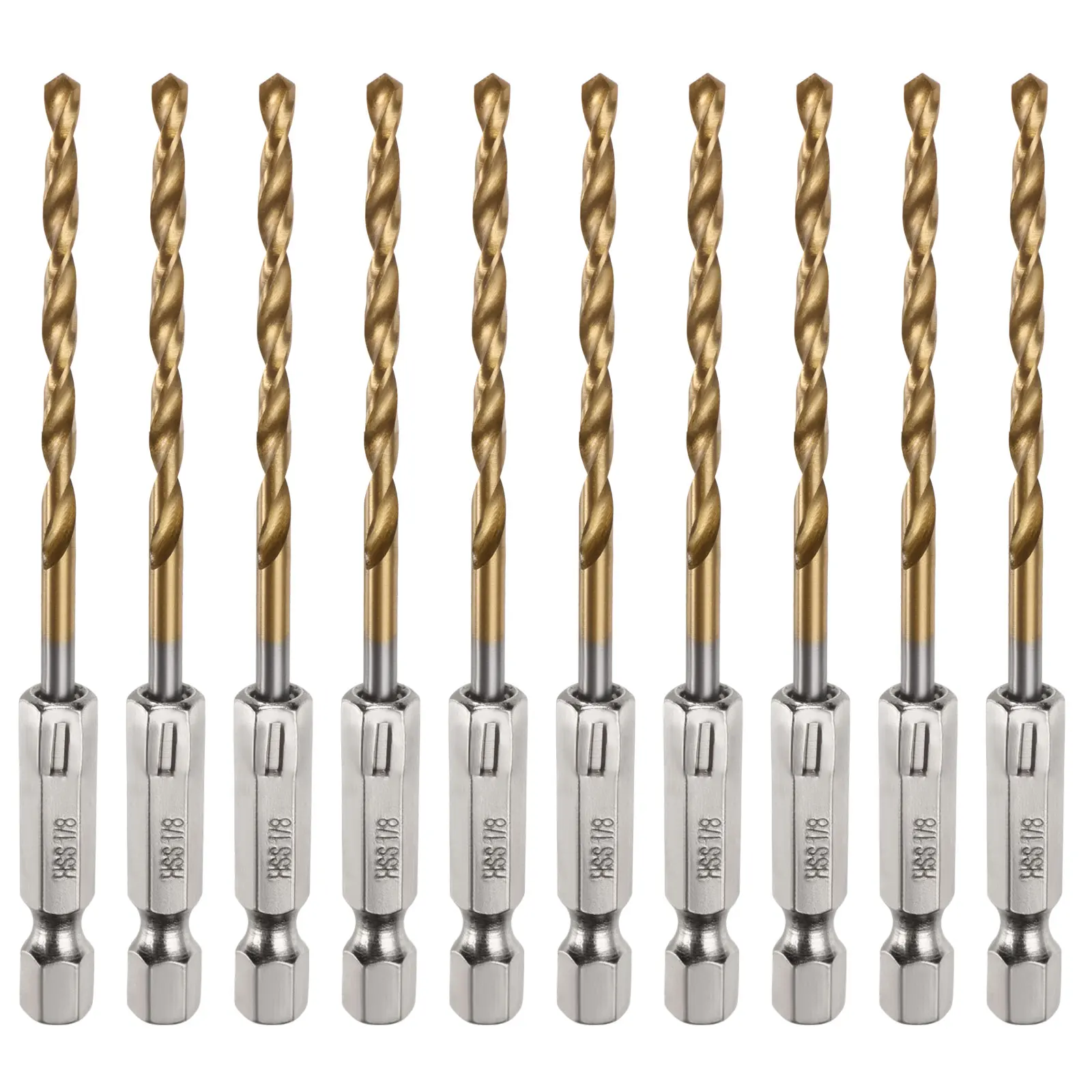 Brocas helicoidales con vástago hexagonal de 1/4 ", brocas M35 de acero de alta velocidad y titanio para madera, acero inoxidable y Metal, 10/24 Uds.