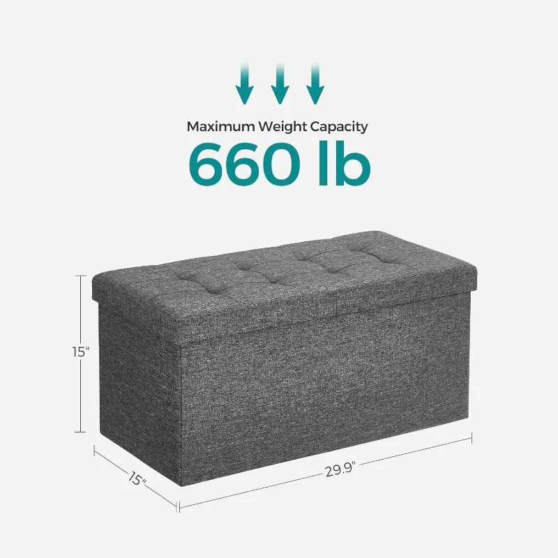 30 Inches Storage Ottoman, Foldable Storage Bench with Flipping Lid, 660 lb Load Capacity, for Entryway, Living Room
