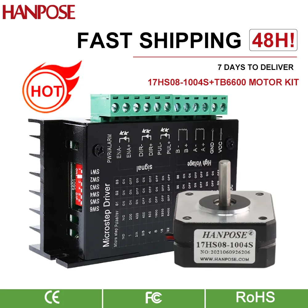 hanpose High-Quality  20mm 1A 16N.cm  4-Lead 17HS08-1004S Small motor short+TB6600 Drive For 3D Printer Nema17 Stepper Motor