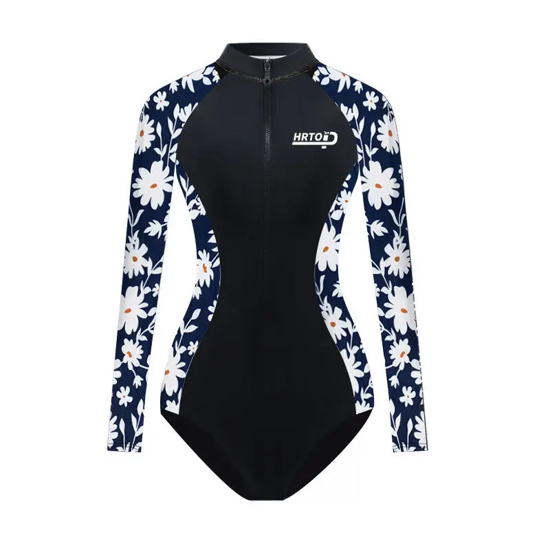 2023 Surfing Sport Swimsuit One Piece Long Sleeves Women Swimwear Surfing Bodysuit Print Floral Swim Wear Beach Surfing suit