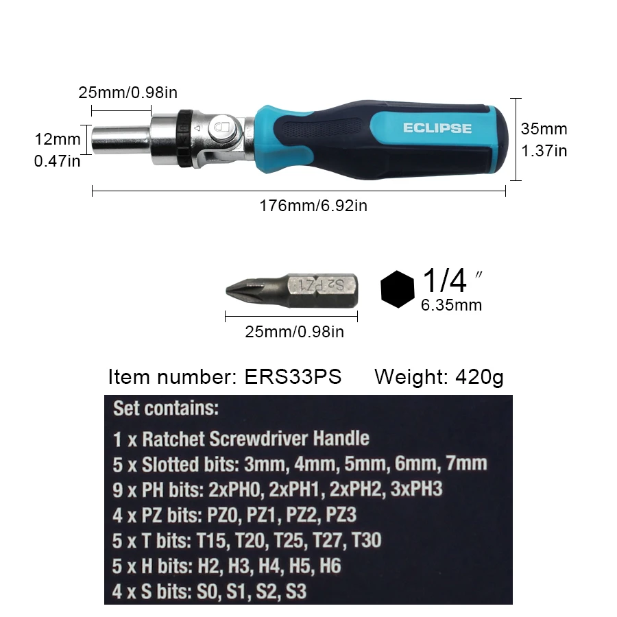 Eclipse 33 in 1 Ratschen schrauben dreher mit Bit Set Präzisions schrauben dreher Magnets ch rauben dreher Kit ers33ps