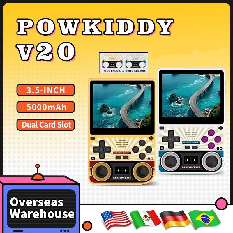 

POWKIDDY V20 Retro Video Handheld Game Console 3.5-Inch IPS HD Screen A133 Plus 5000mAh Lithium Battery Retro Game Stickers Gift