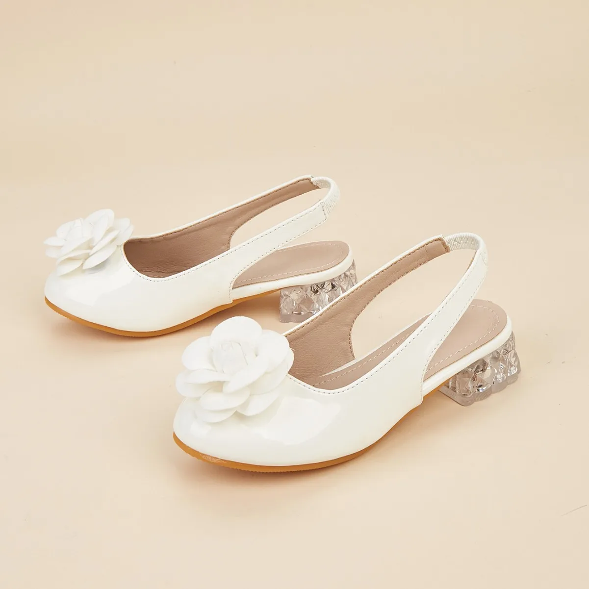 Girls Flower Peep Toe Heel Sandals Kids Princess Rhinestone Dress Heels Strappy Evening Shoes For Wedding Party Pageant Girls