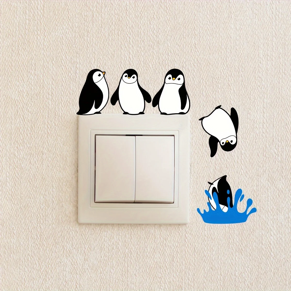1pc Penguin Diving Light Switch Wall Decal, Self-Adhesive Decorative Sticker, Suitable for Light Switches, Bedroom, Living Room