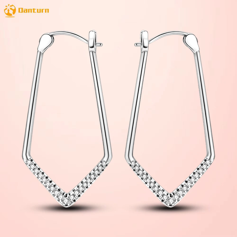 

Danturn 925 Sterling Silver Stud Earrings Minimalist V-shaped Pavé Hoop Women Earrings Cubic Zirconia Statement Stud Earrings